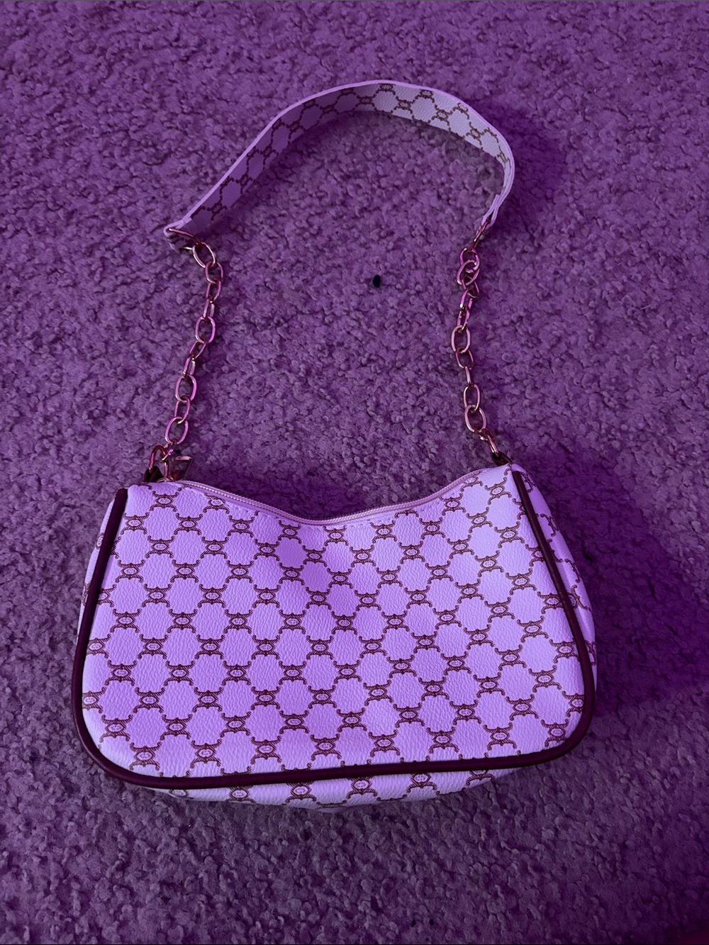 White Patterned Chain-Handle Shoulder Bag